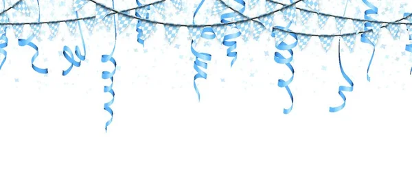 Guirlandes Oktoberfest Avec Motif Carreaux Bleu Blanc Banderoles Confettis Bleus — Image vectorielle