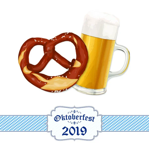 Oktoberfest 2019 Mit Brezel Und Bier — Stockvektor