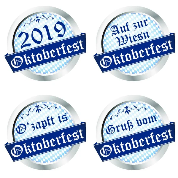 テキストの挨拶とミュンヘンでドイツのオクトーバーフェスト2019のためのボタンのEps 10ベクトル図は ヴィースンに行く Zapftは ドイツ語でテキスト — ストックベクタ