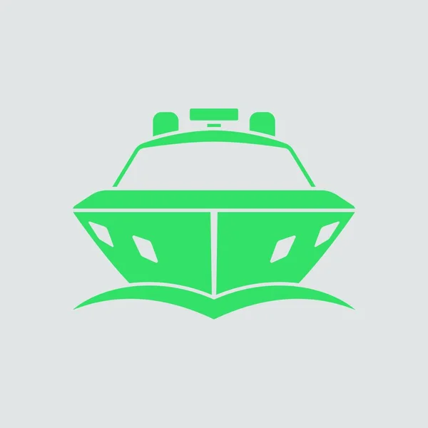 Icona Motor Yacht Vista Frontale Verde Sfondo Grigio Illustrazione Vettoriale — Vettoriale Stock
