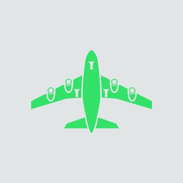 Avião Takeoff Icon Front View Verde Fundo Cinzento Ilustração Vetorial — Vetor de Stock