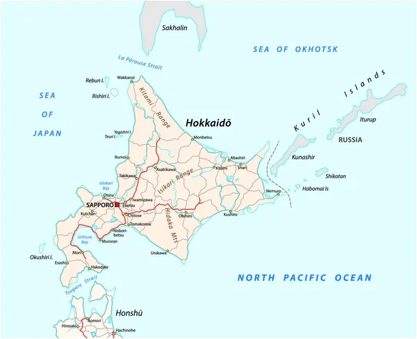 Mapa Estrada Vetor Ilha Japonesa Hokkaido —  Vetores de Stock