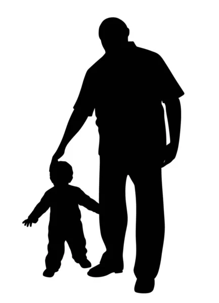 Illustration Silhouette Eines Großvaters Mit Einem Kleinen Kind Isolierter Weißer — Stockvektor