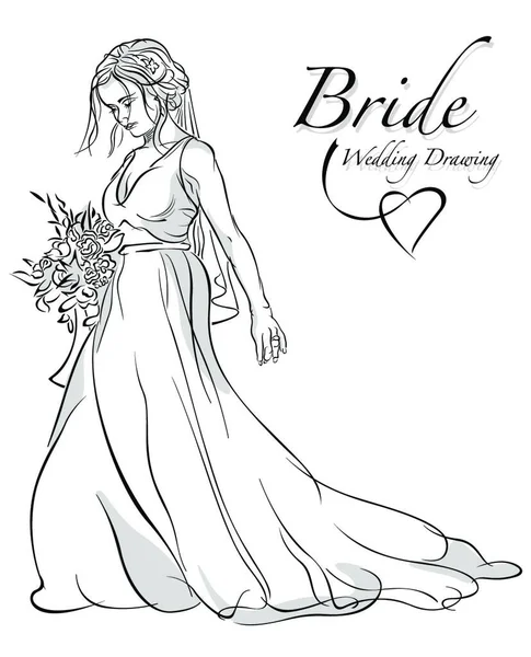 Schwarz Weiß Zeichnung Brautstrauß Gestaltungselement Für Ihre Hochzeitsprojekte Vector Graphic — Stockvektor