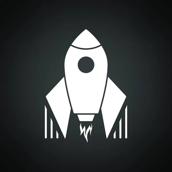 Startup Rocket Icon Branco Sobre Fundo Preto Ilustração Vetorial — Vetor de Stock