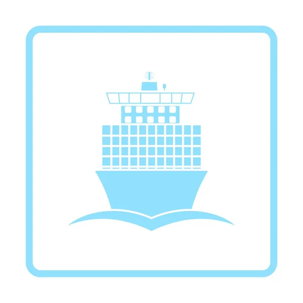 Container Ship Icon Vue Face Design Cadre Bleu Illustration Vectorielle — Image vectorielle