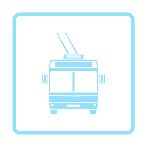 Trolleybus Icoon Vooraanzicht Blauw Frame Ontwerp Vector Illustratie — Stockvector
