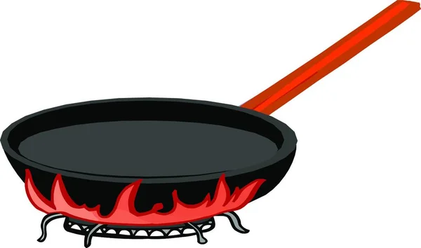 火の上でハンドルを持つパン — ストックベクタ