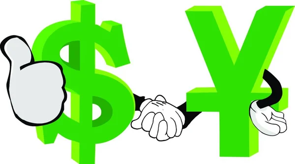 ドルと中国の通貨の握手漫画 — ストックベクタ