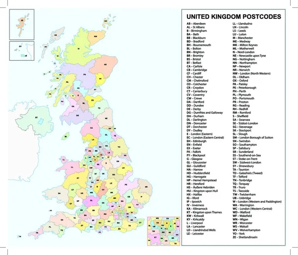 Zjednoczone Królestwo Kody Pocztowe Lub Kody Pocztowe Mapa Wektorowa — Wektor stockowy