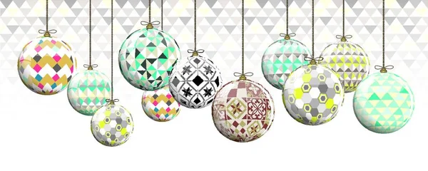 Geometrische Kerstballen Volle Vector Wenskaart — Stockvector