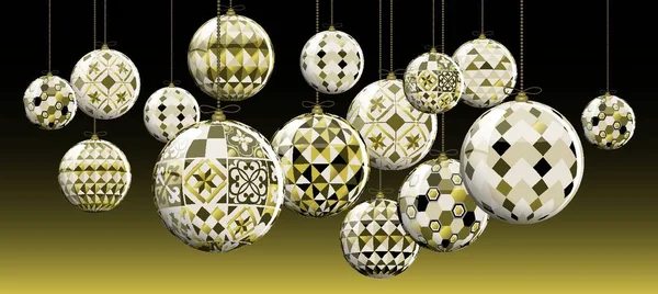 Boules Noël Géométriques Carte Vœux Vectorielle Complète — Image vectorielle