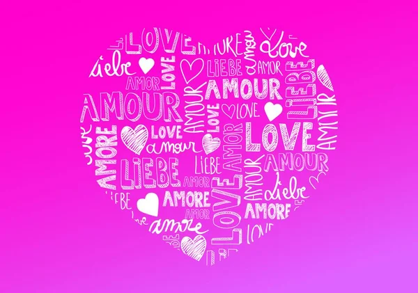 Sweet Pink Color Heart International Love Words — Stock Vector