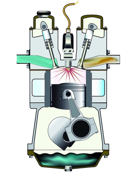 Een Viertakt Benzinemotor Zijn Ontstekingsslag Een Van Een Set Van — Stockvector