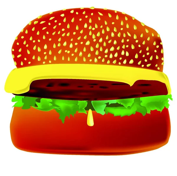 Una Hamburguesa Grande Queso Bollo Sésamo — Vector de stock