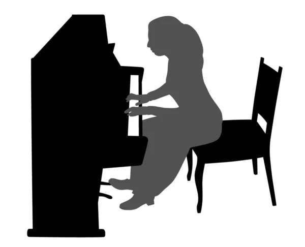Ilustração Uma Jovem Tocando Piano Ereto Fundo Branco Isolado Arquivo — Vetor de Stock