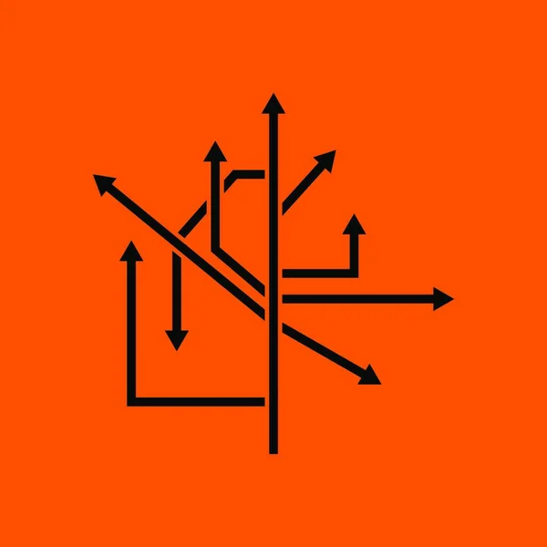Icône Direction Flèches Noir Sur Fond Orange Illustration Vectorielle — Image vectorielle