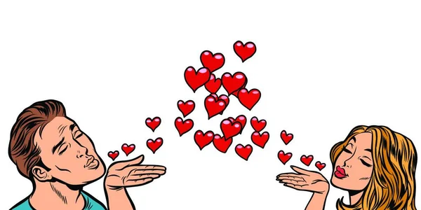 Amor Pareja Beso Corazón Dibujo Cómico Dibujos Animados Pop Vector — Archivo Imágenes Vectoriales