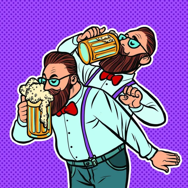 Hipster Qui Boit Une Tasse Bière Dessin Animé Pop Art — Image vectorielle