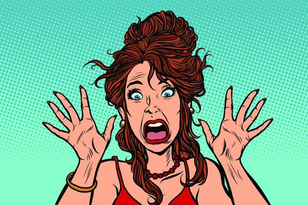 Śmieszne Przerażona Kobieta Ludzkiej Emocji Ilustracja Komiks Kreskówka Pop Retro — Wektor stockowy