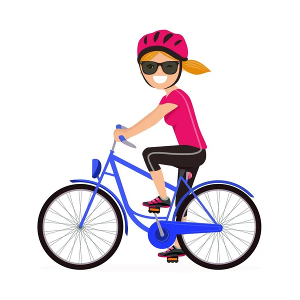 Woman Riding Bike Isolated Vector Illustration — 스톡 벡터
