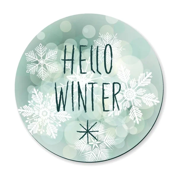 Hello Winter Sweet Sticker Vector Snowflakes — Stock Vector