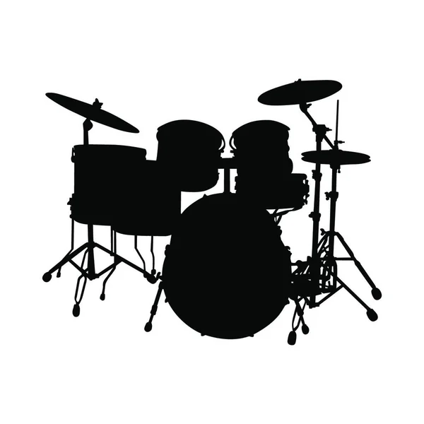 Drum Set Müzik Aleti Siluet Vektör Llüstrasyonu — Stok Vektör