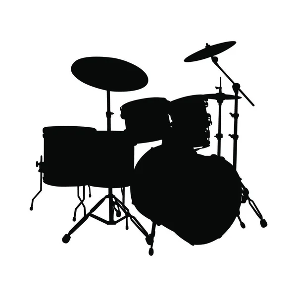 Drum Set Silhouette Strumento Musicale Illustrazione Vettoriale — Vettoriale Stock