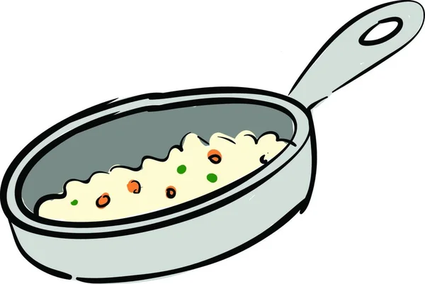 白色背景下带有熟食插图矢量的灰色平底锅 — 图库矢量图片