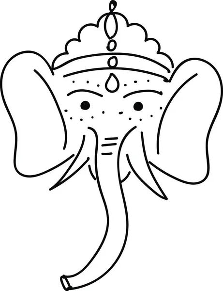 Beyaz Arkaplanda Siyah Ganesha Fili Çizim Vektörü — Stok Vektör