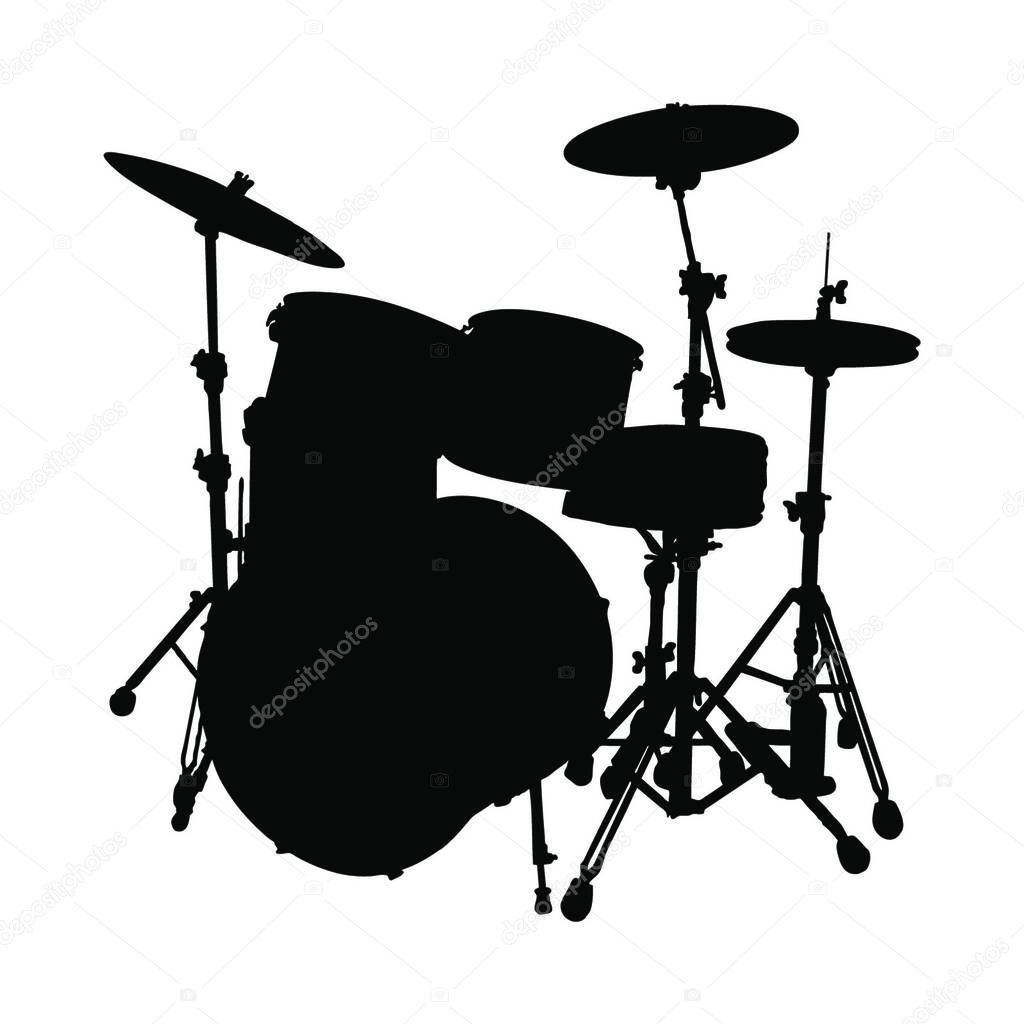 Drum Set Musical Instrument Silhouette. Vector Illustration.
