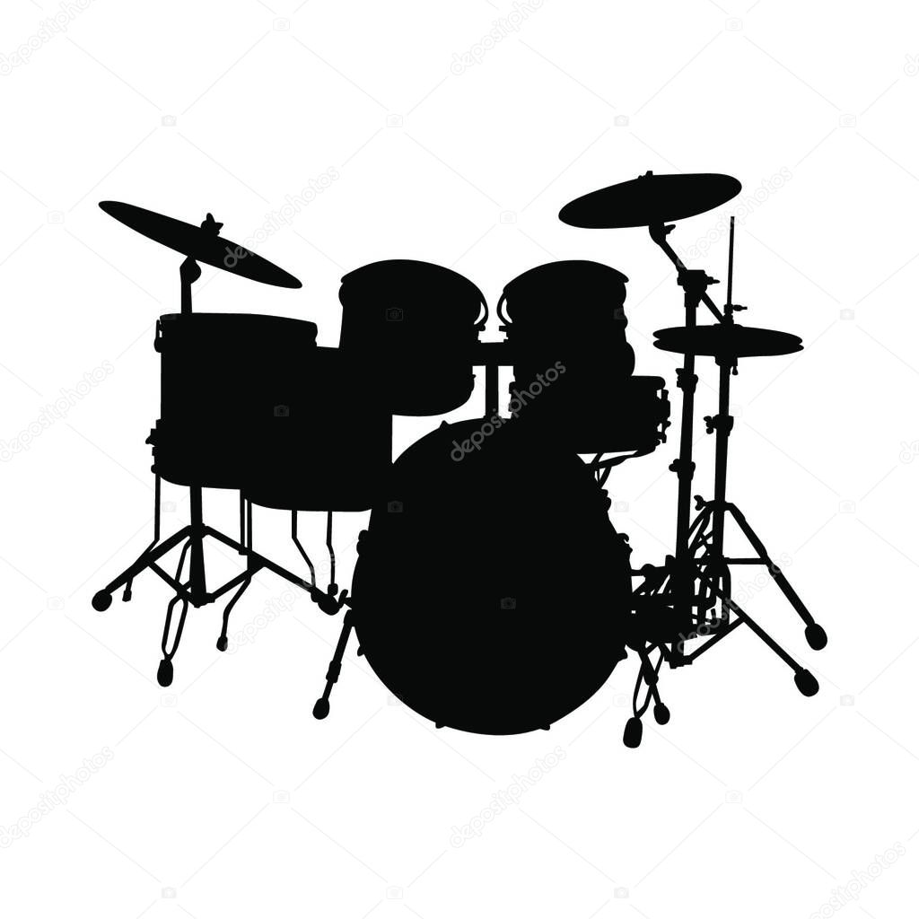 Drum Set Musical Instrument Silhouette. Vector Illustration.
