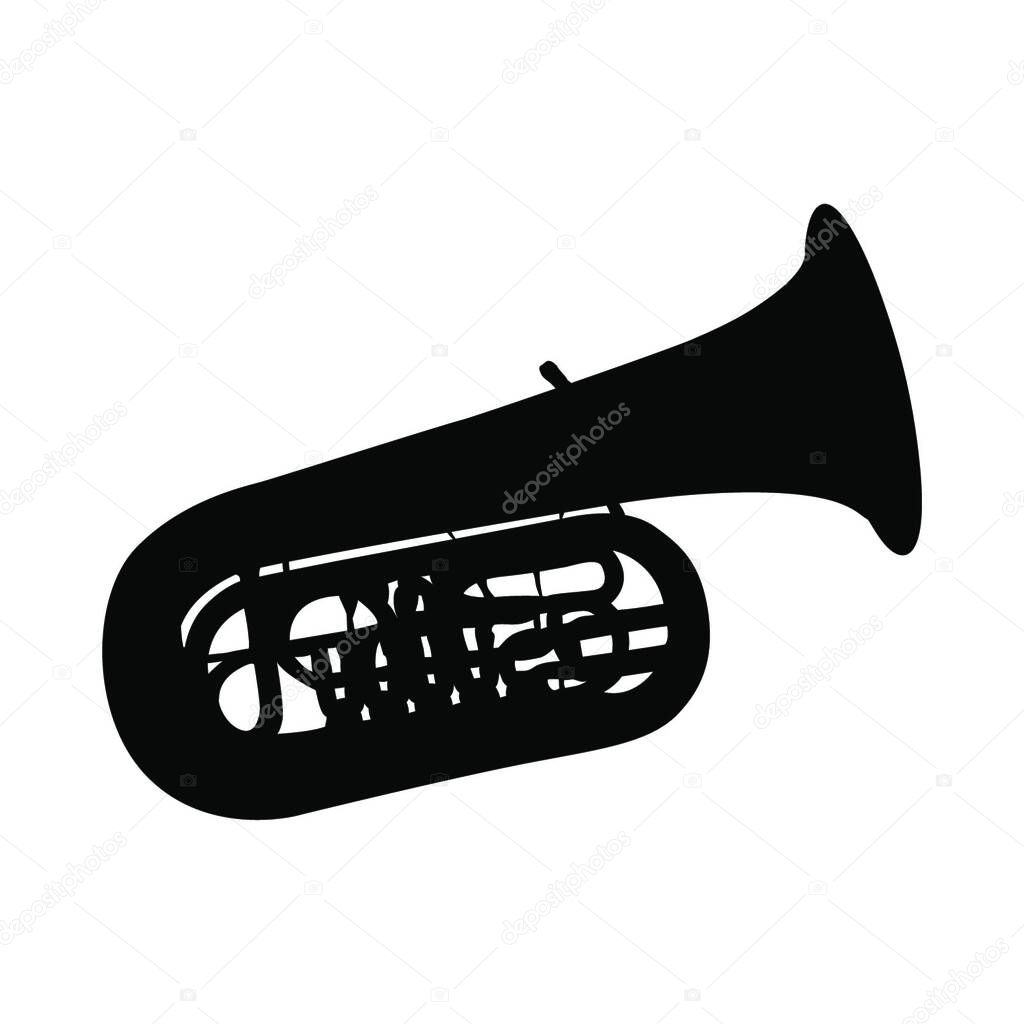 Tuba Wind Musical Instrument Silhouette. Vector Illustration.