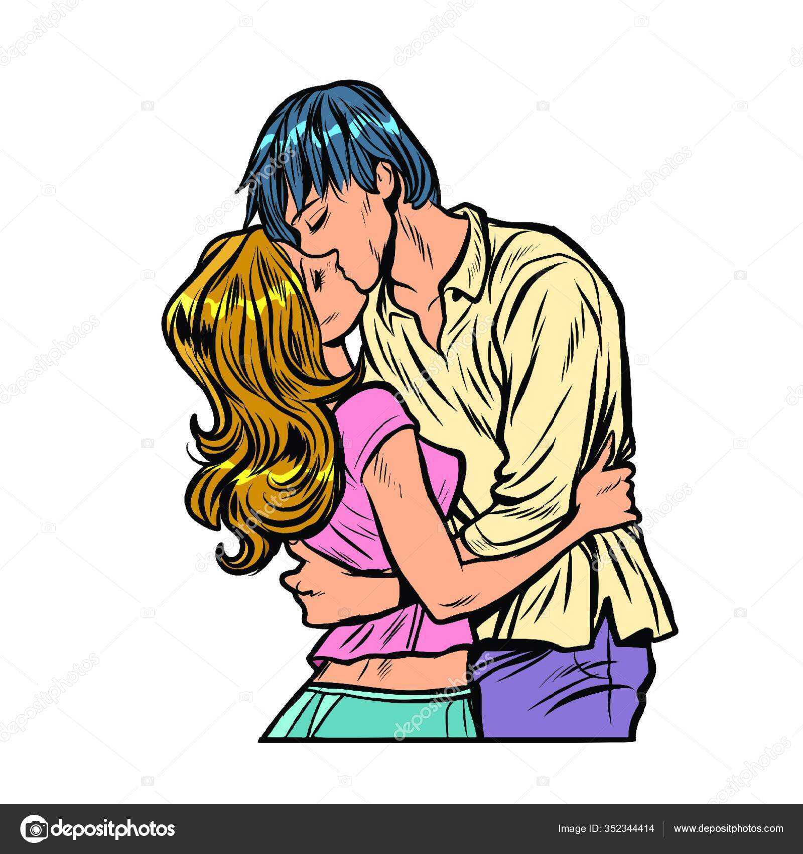 Pareja Joven Besándose Amor Relaciones Romance Dibujo Ilustración Retro  Arte vector, gráfico vectorial © PantherMediaSeller imagen #352344414