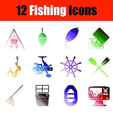 Fishing Icon Set. Flat Color Ladder Design. Vector Illustration. clipart