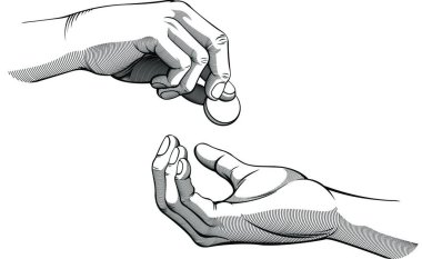 Hands Giving & Receiving Money (Black & White version) clipart