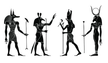 Various Egyptian gods and  goddess. Anubis, Seth,Hathor, Horus. clipart