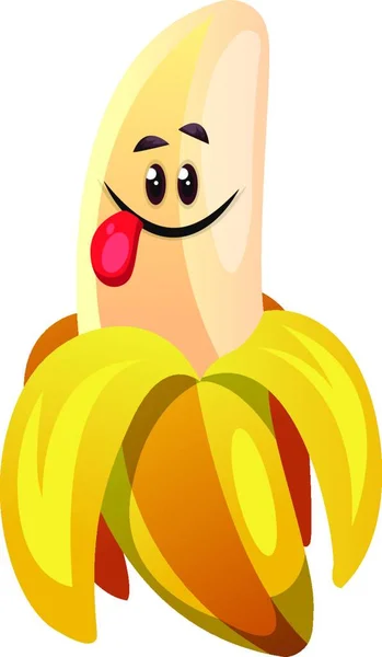 Banane Pelée Avec Vecteur Illustration Languette Sur Fond Blanc — Image vectorielle