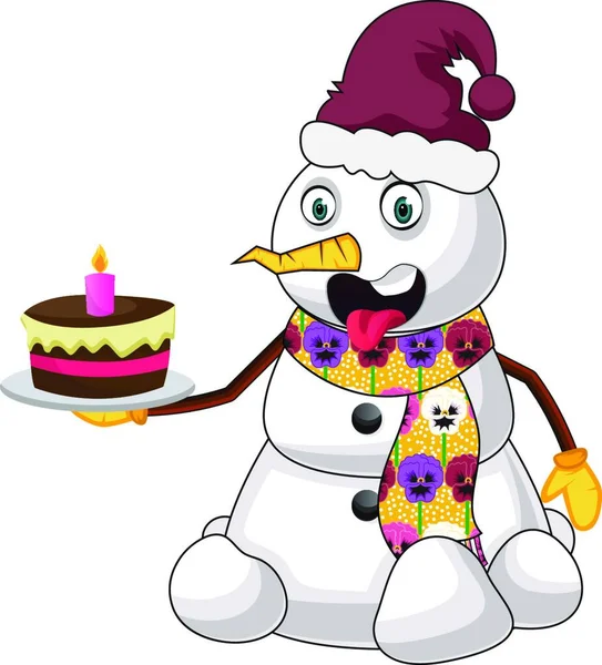 雪人与蛋糕插图矢量在白色背景 — 图库矢量图片