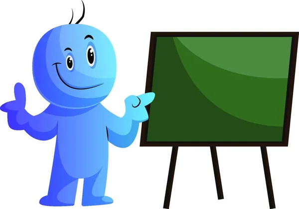 Caráter Desenho Animado Azul Vetor Ilustração Placa Fundo Branco — Vetor de Stock