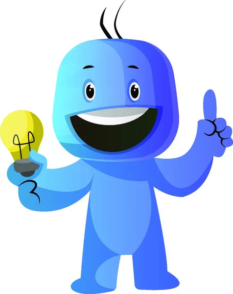 Caráter Desenho Animado Azul Com Vetor Ilustração Lâmpada Fundo Branco — Vetor de Stock