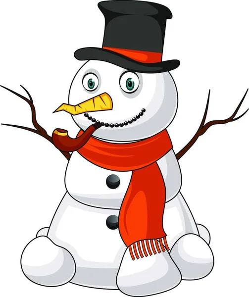 Snowman Pipe Illustration Vector White Background — Stock Vector