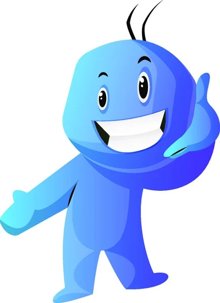 Caráter Desenho Animado Azul Mostrando Vetor Ilustração Sinal Telefone Fundo — Vetor de Stock