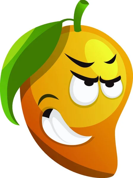 Angry Mango Med Gröna Blad Illustration Vektor Vit Bakgrund — Stock vektor