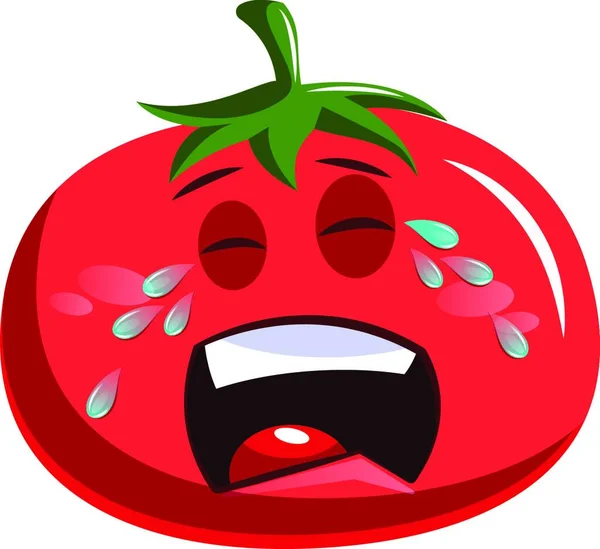 Triste Vermelho Tomate Chorando Ilustração Vetor Fundo Branco — Vetor de Stock
