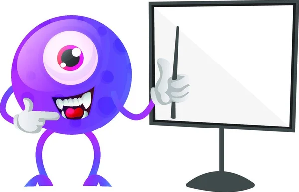 Monstro Roxo Olhos Mostrando Como Desenhar Vetor Ilustração Placa Fundo — Vetor de Stock