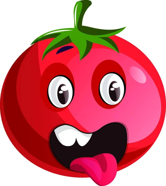 Red Tomato Sticking His Tongue Out Illustration Vector White Background — Stock Vector