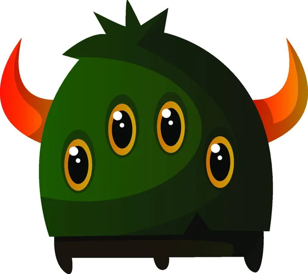 Vieräugiges Grünes Monster Mit Einem Horn Illustrationsvektor Auf Weißem Hintergrund — Stockvektor