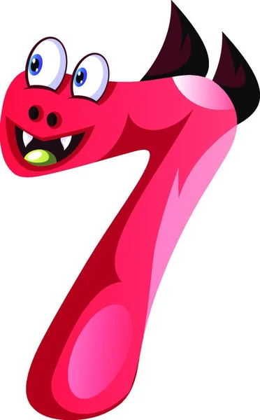 Pinkfarbenes Monster Mit Flügeln Der Form Von Nummer Sieben Illustrationsvektor — Stockvektor