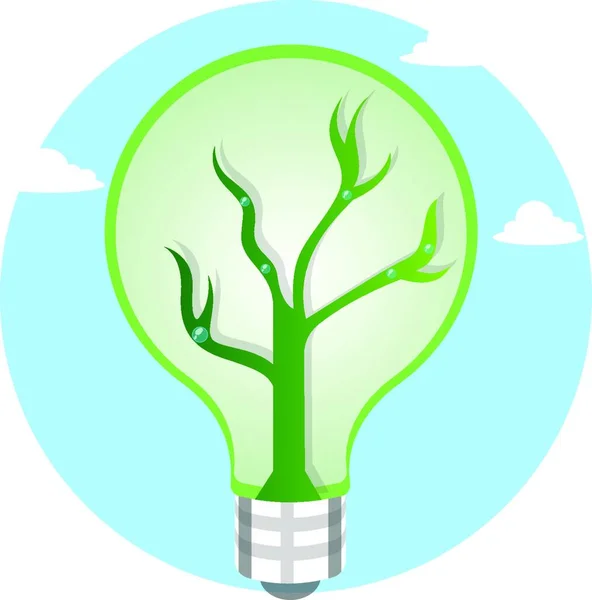 Żarówka Zielona Jako Symbol Wektora Odnawialnych Źródeł Energii Białym Tle — Wektor stockowy